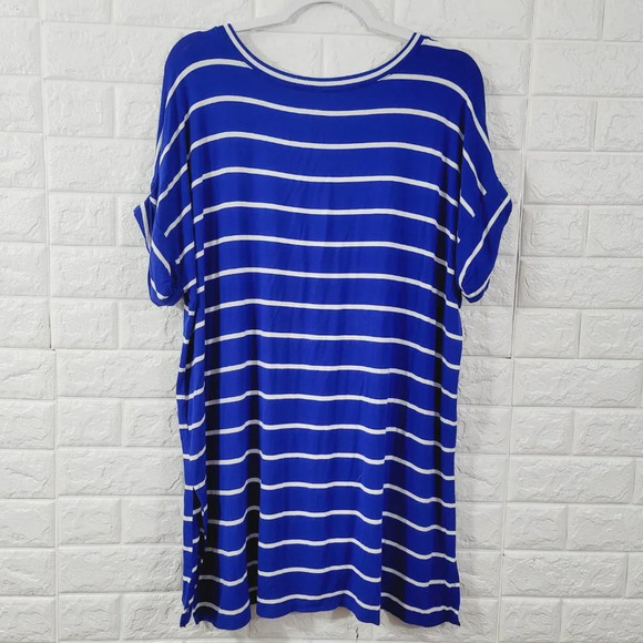 Zenana Premium Women's Striped Rolled Short Sleeve Top High-Low Hem Size XL - Picture 3 of 7